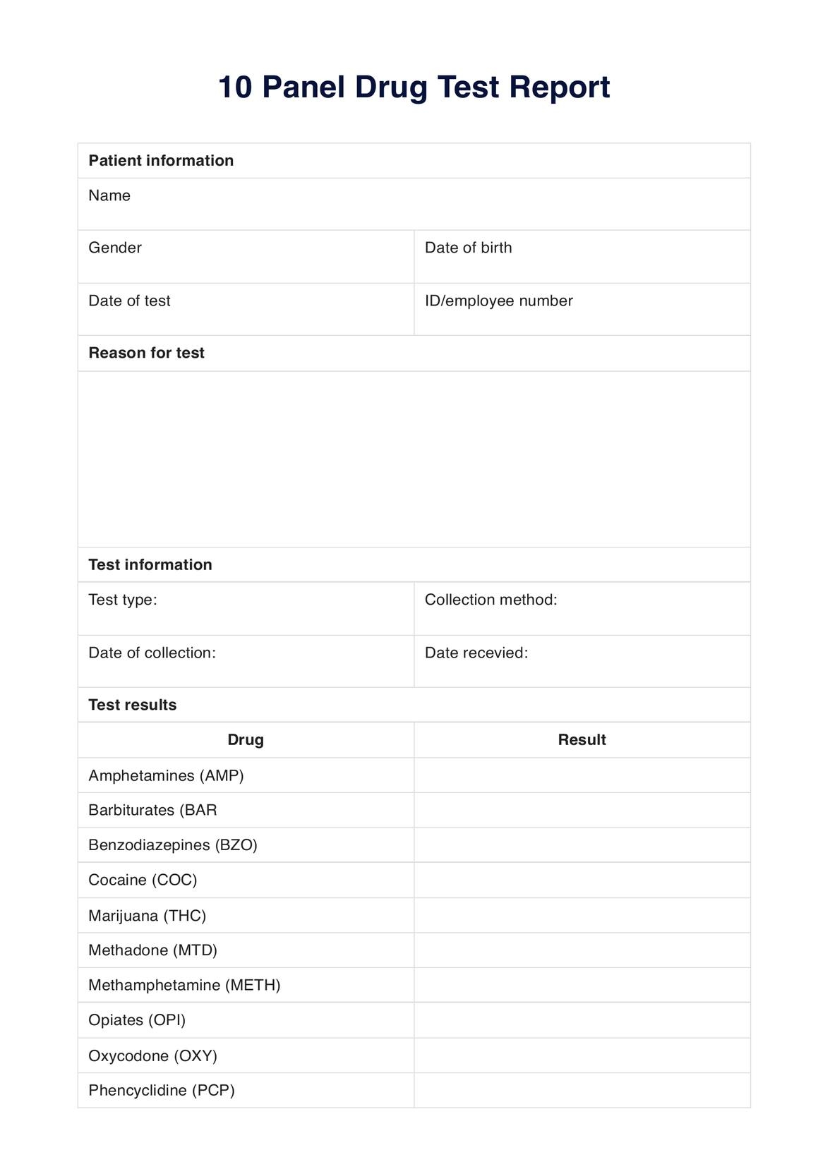 Free Printable Drug Testing Forms
