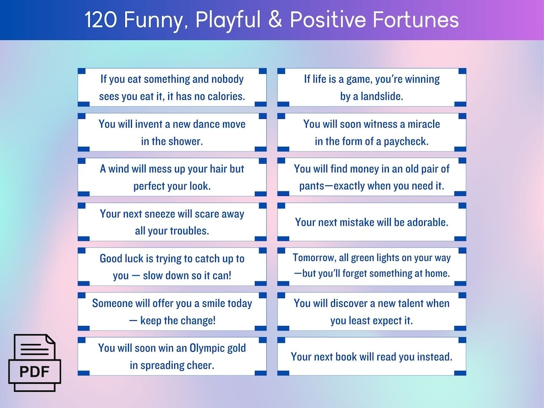 120 Funny Fortune Cookies Messages Digital Download Funny Fortune Cookies Messages Printable Fortune Messages Cute Funny And Uplifting Etsy UK