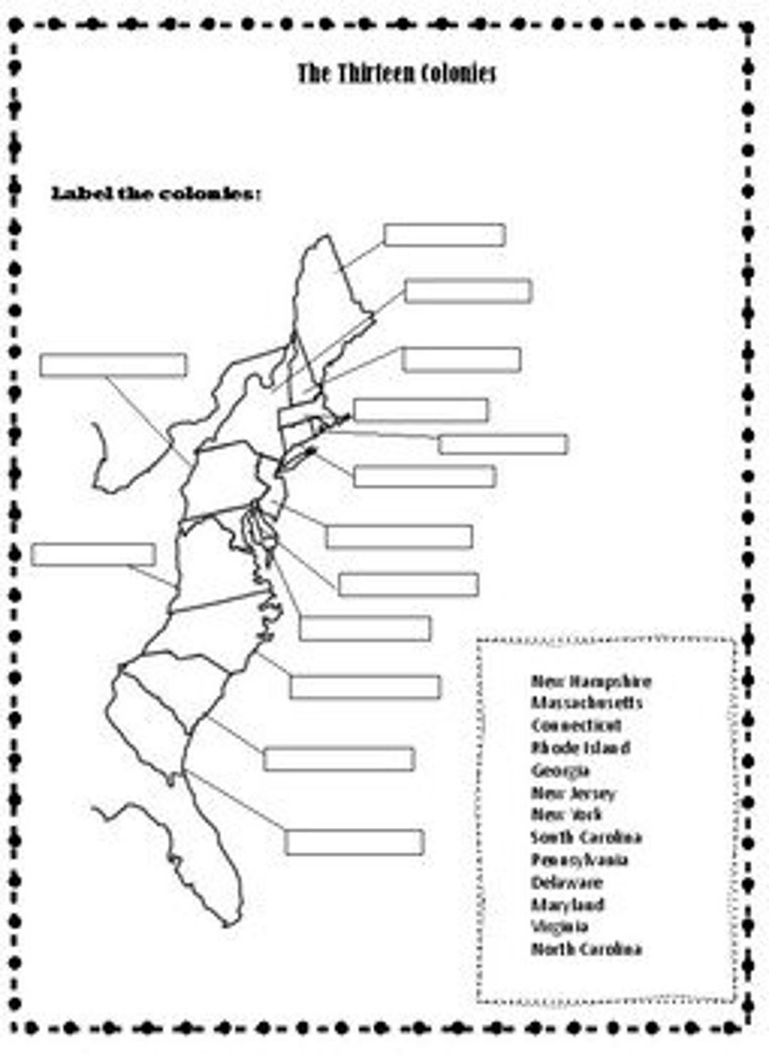 Free Printable 13 Colonies Map