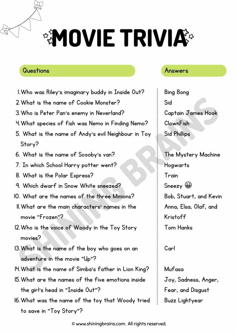 Printable Trivia Questions For Middle School Students