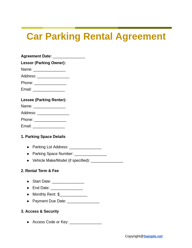 Printable Car Rental Agreement Form