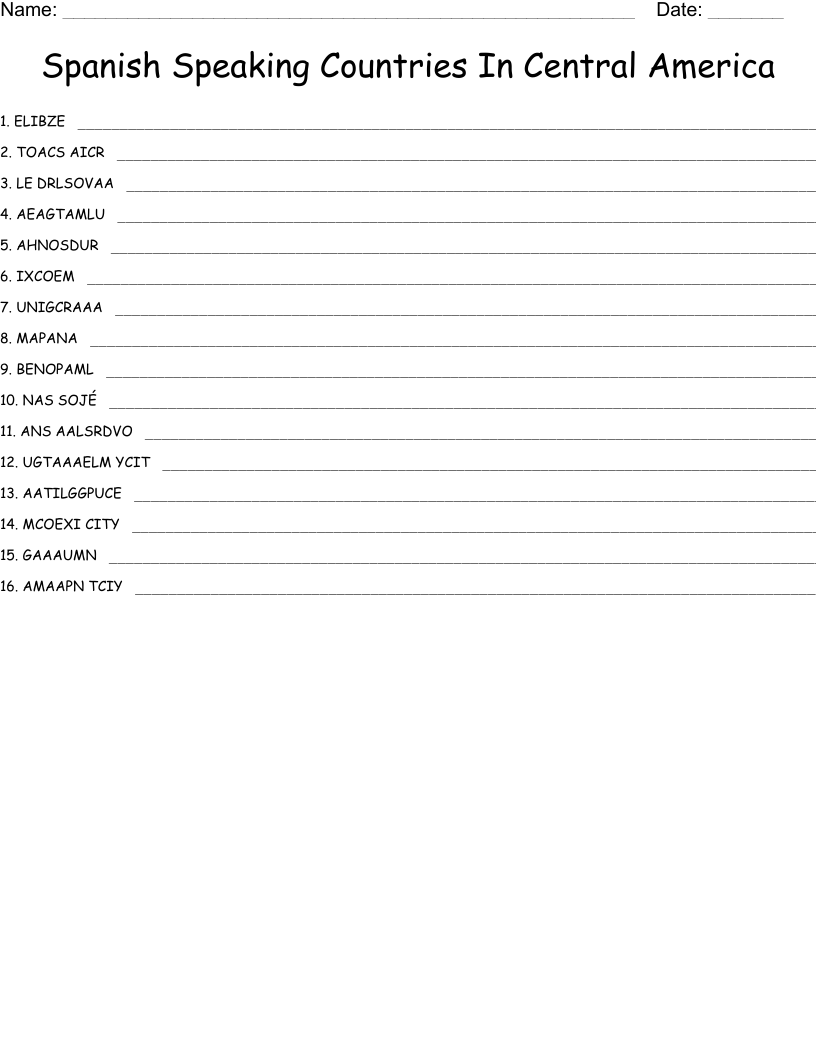 21 Spanish Speaking Countries Crossword WordMint