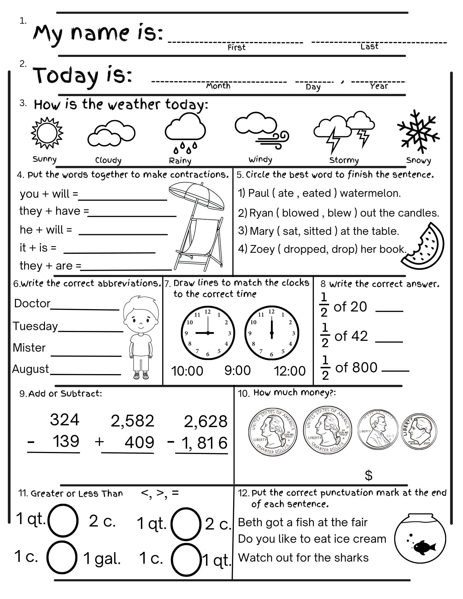 Free Printable Worksheets For 2Nd Grade