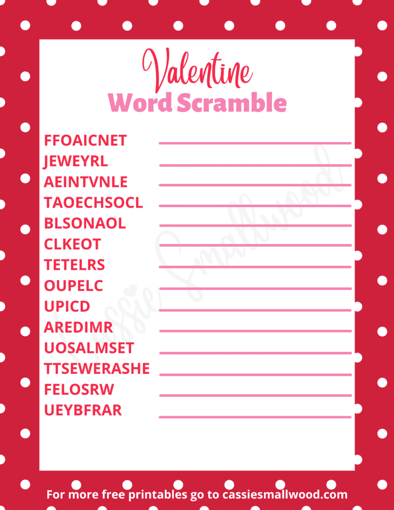 Free Printable ValentineS Day Word Scramble