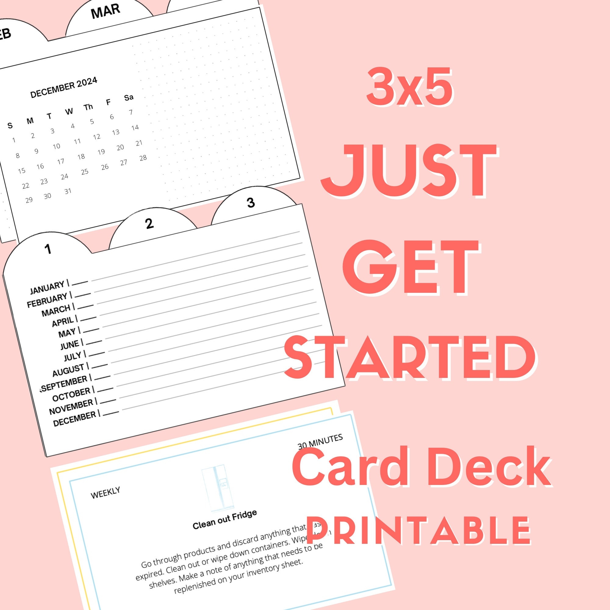3x5 Just Get Started Card Deck Index Card Planner Home Management System Cleaning Schedule Etsy UK