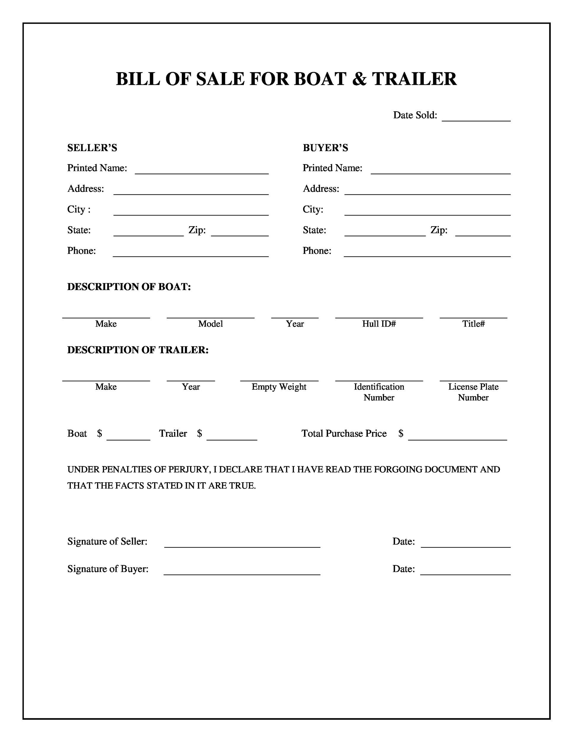 45 Printable Bill Of Sale Templates Free Word PDF 