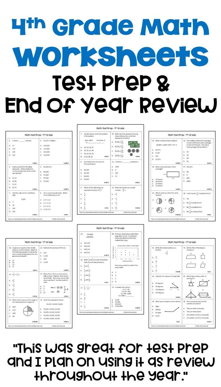 4Th Grade Math Review Test Printable