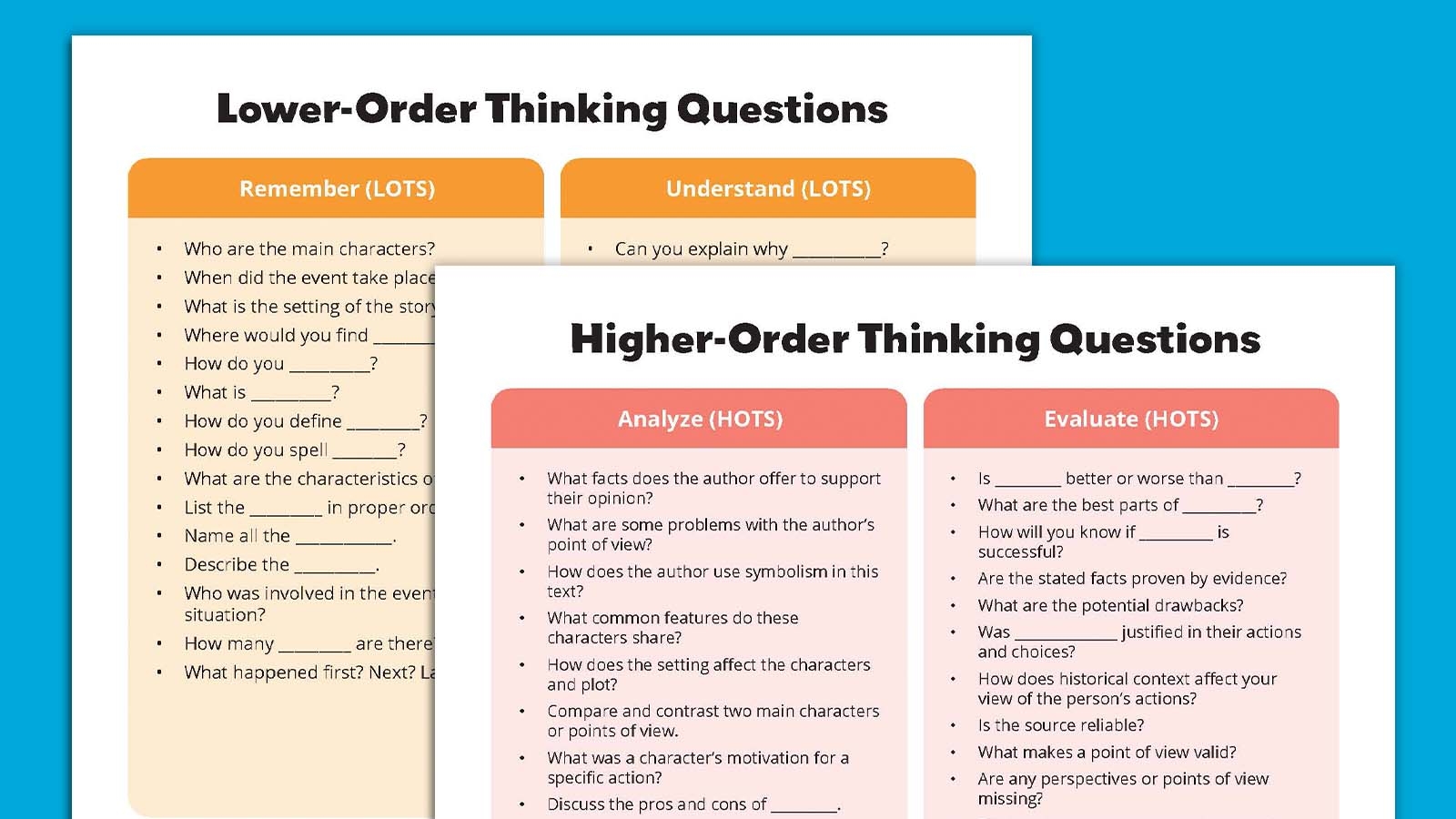 70 Higher Order Thinking Questions And Stems Free Printable 
