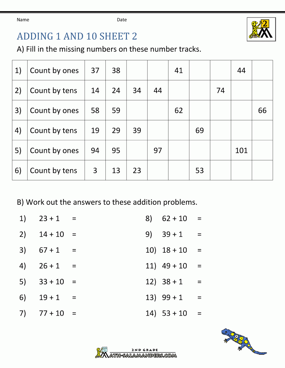 Adding 1 10 100 Worksheets