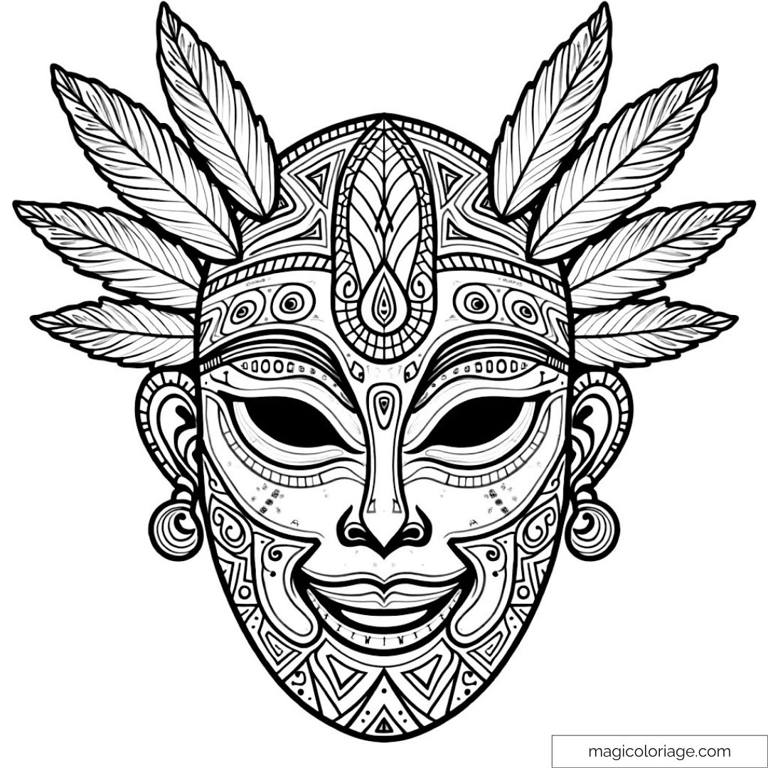 Adult Coloring Feathered Tribal Mask