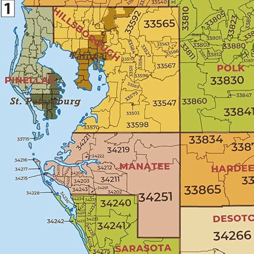 Amazon Florida ZIP Code Map With Counties Standard 36 X 37 25 Art Quality Print Office Products