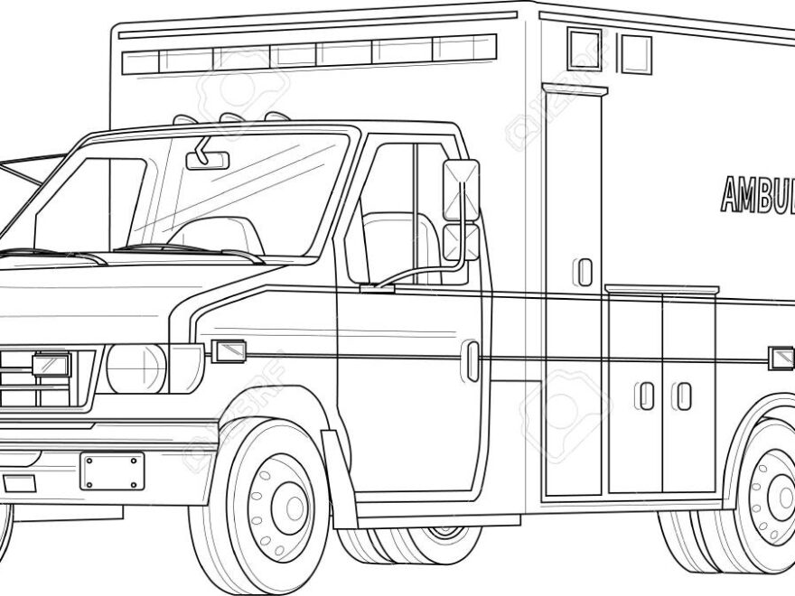 Ambulance Emergency Car Realistic Sketch Template Cartoon Vector Illustration In Black And White For Games Background Pattern Decor Print For Fabrics And Other Surfaces Coloring Paper Page Royalty Free SVG Cliparts Vectors