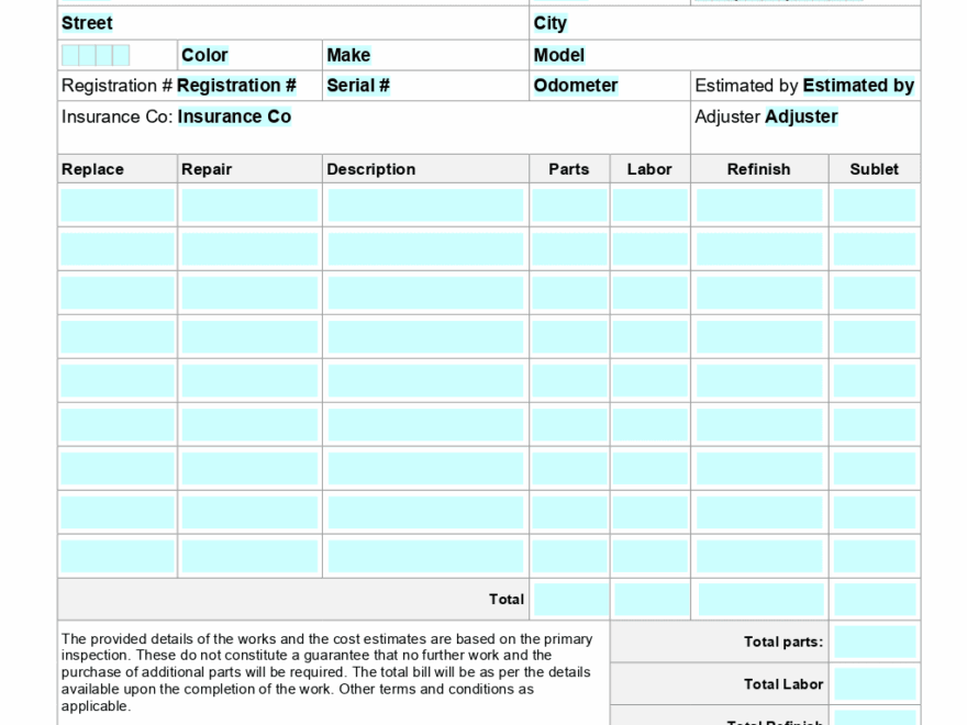Auto Repair Estimate Template ONLYOFFICE