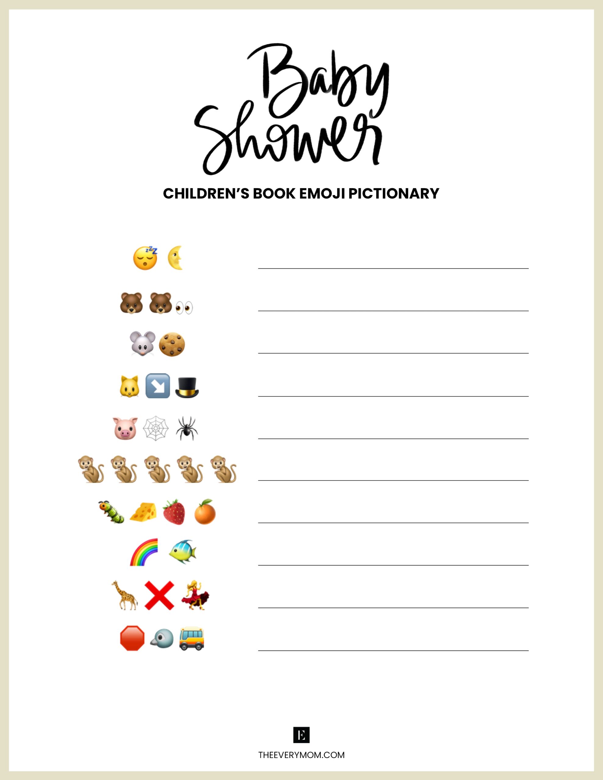 Free Printable Emoji Baby Shower Game