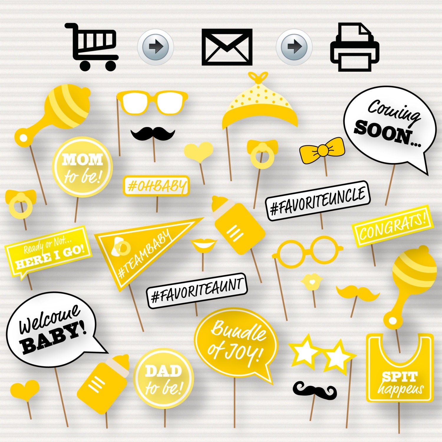 Baby Shower Printable Photo Booth Props Baby Shower Photobooth Props Yellow Baby Shower Printables Gender Neutral Photo Booth neutral Etsy Canada