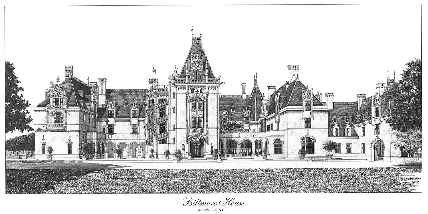 BILTMORE HOUSE Art Print Pen Ink Limited Edition Signed And Numbered Etsy
