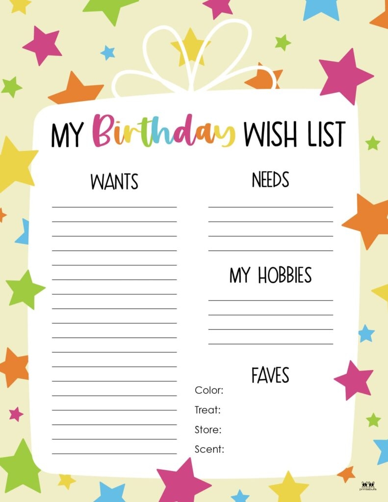 Free Printable Birthday List Template Free Printable Birthday List Template