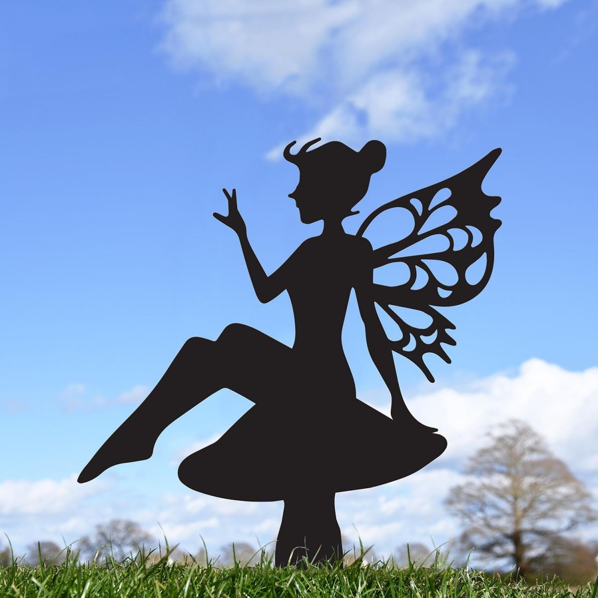 Black Flower Fairy Sitting On Toad Stool Silhouette Black Country Metalworks
