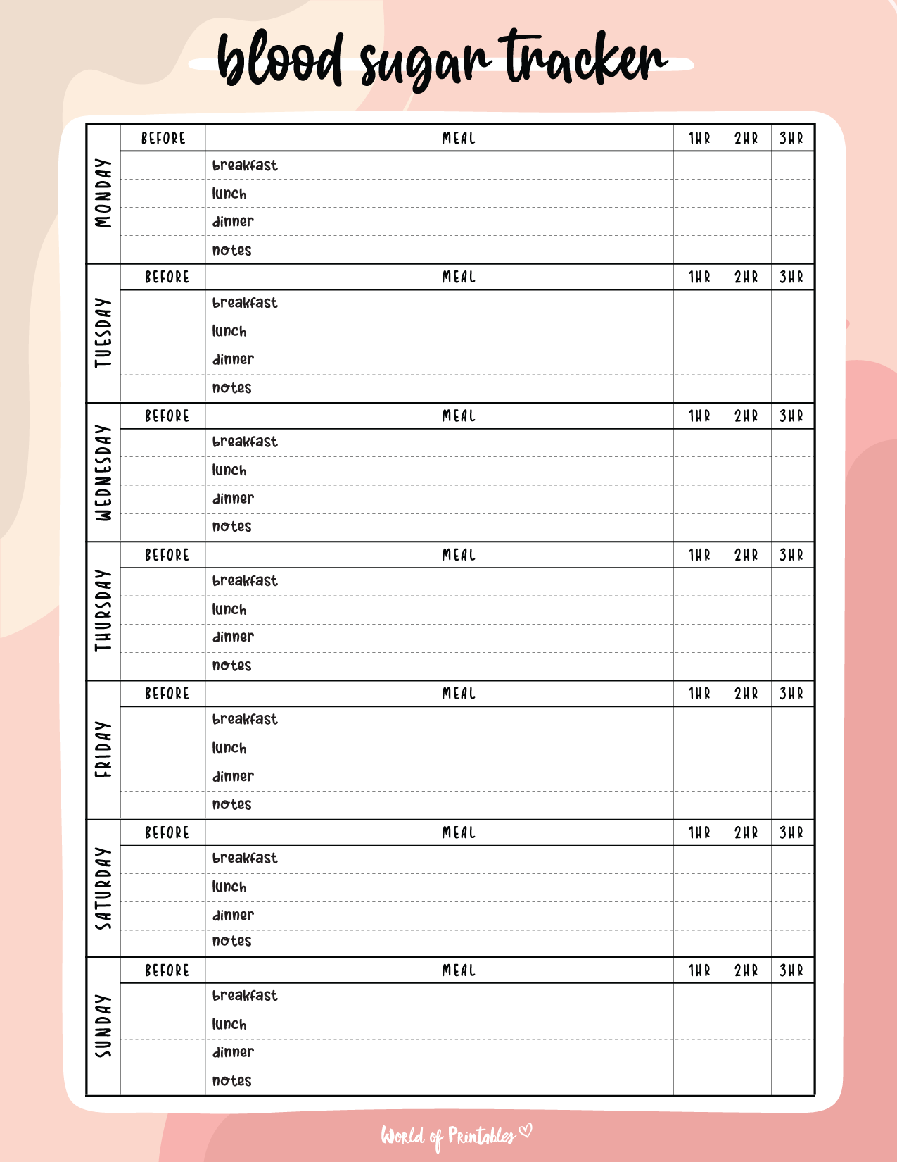 Small Printable Blood Sugar Chart