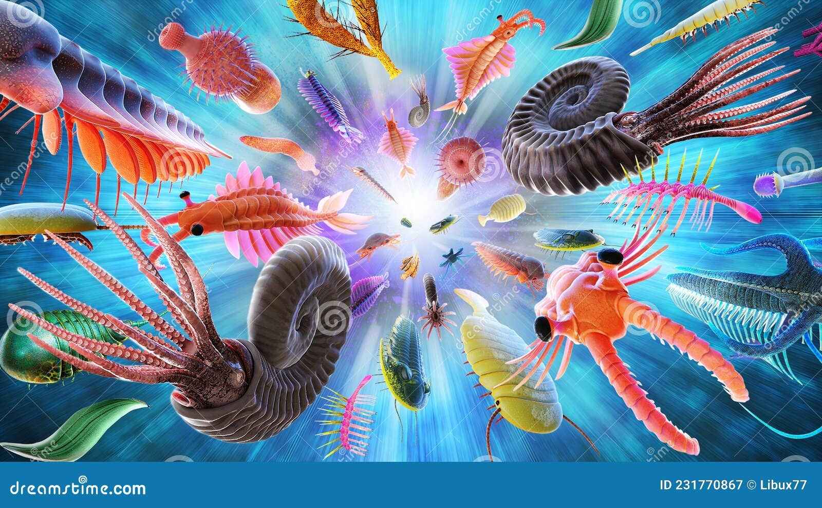 Cambrian Explosion Or Cambrian Radiation Event That Was Characterized By The Appearance Of Many Of The Major Phyla Stock Illustration Illustration Of Canadensis Hallucigenia 231770867
