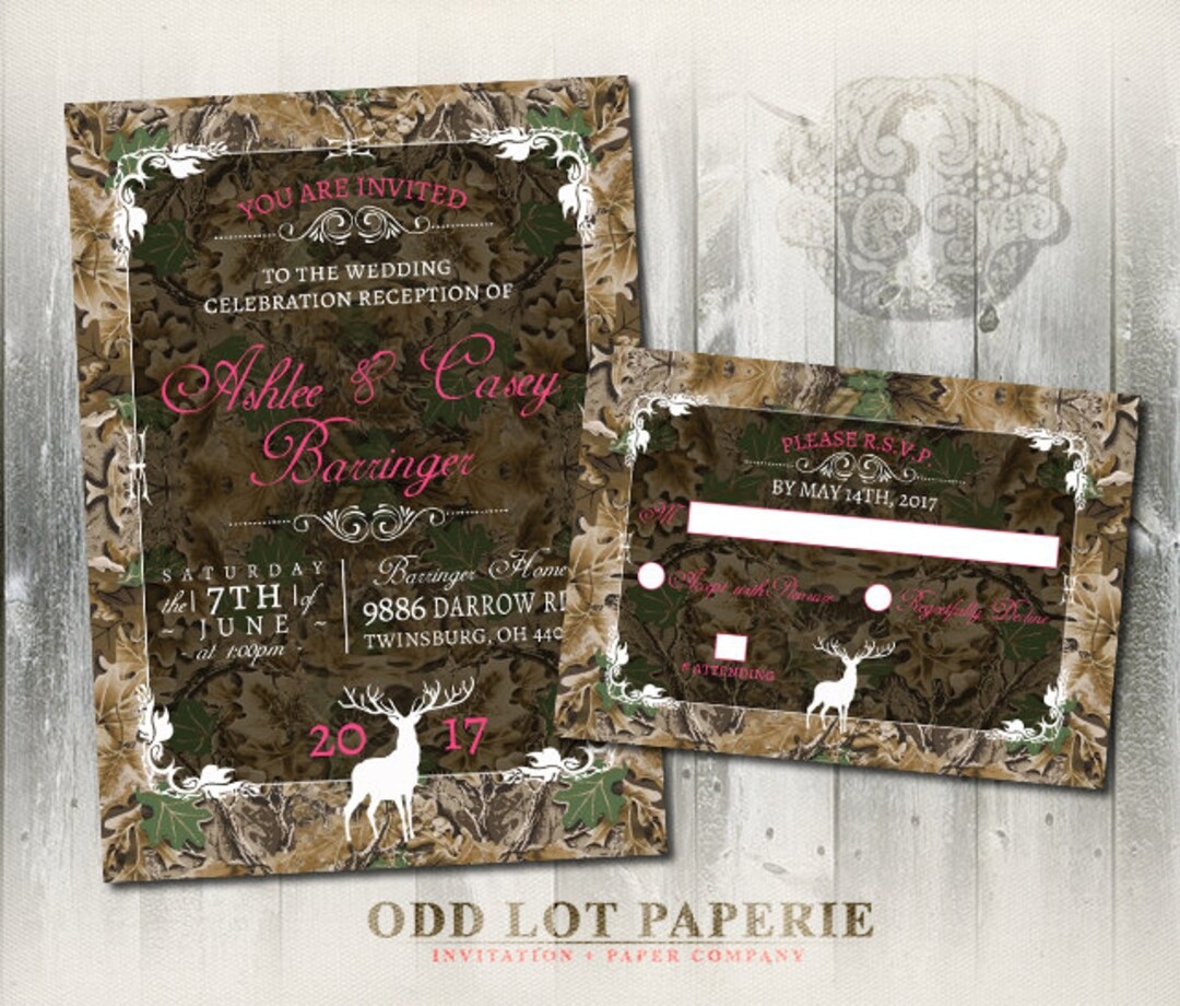 Camo Wedding Invitation And RSVP Set Rustic Wedding Invitation Deer Wedding Invite Wood Fall Hunter DIY Printable Camo Deer Wedding Suite Etsy