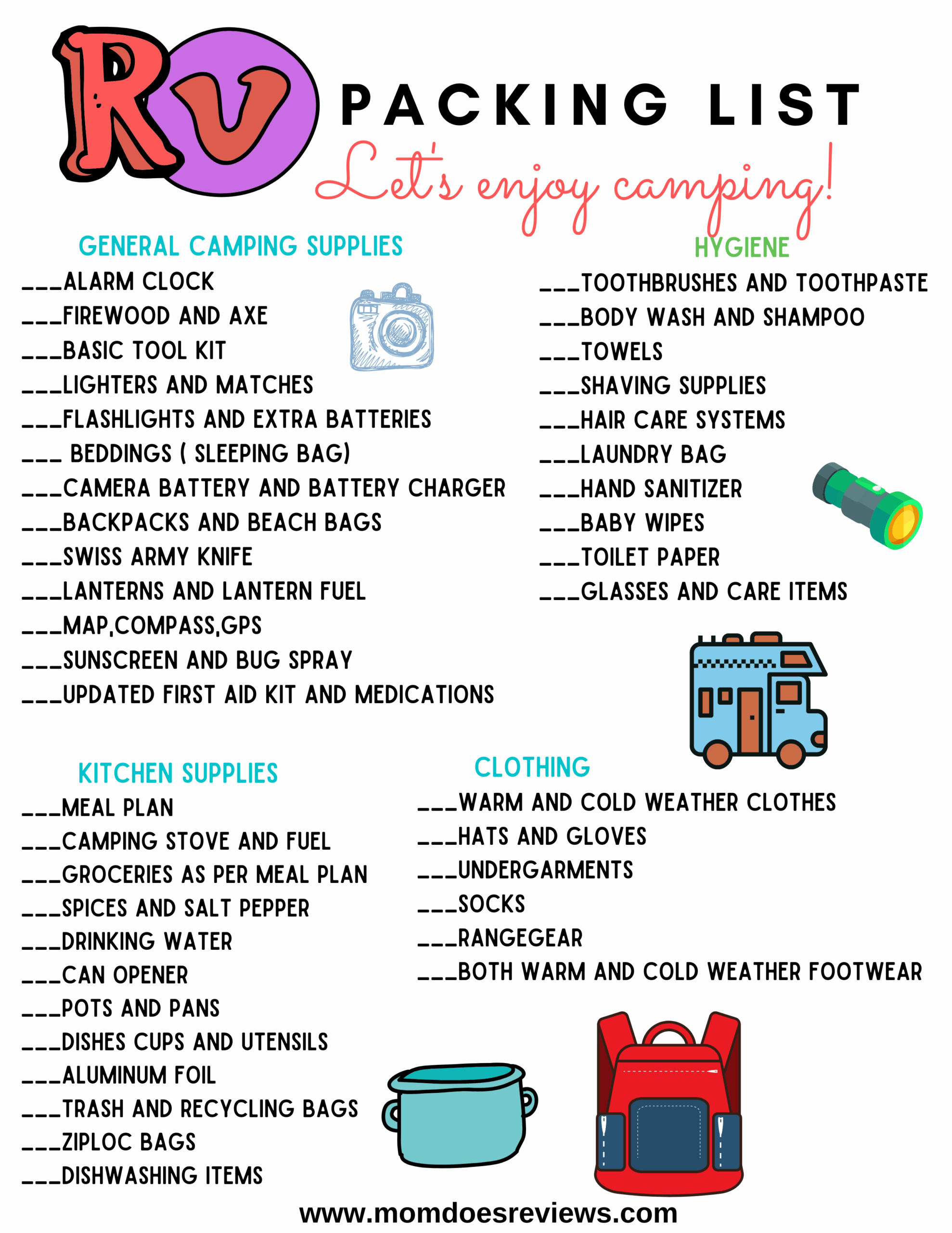 Camping 101 Printable RV Camping Packing List Mom Does Reviews