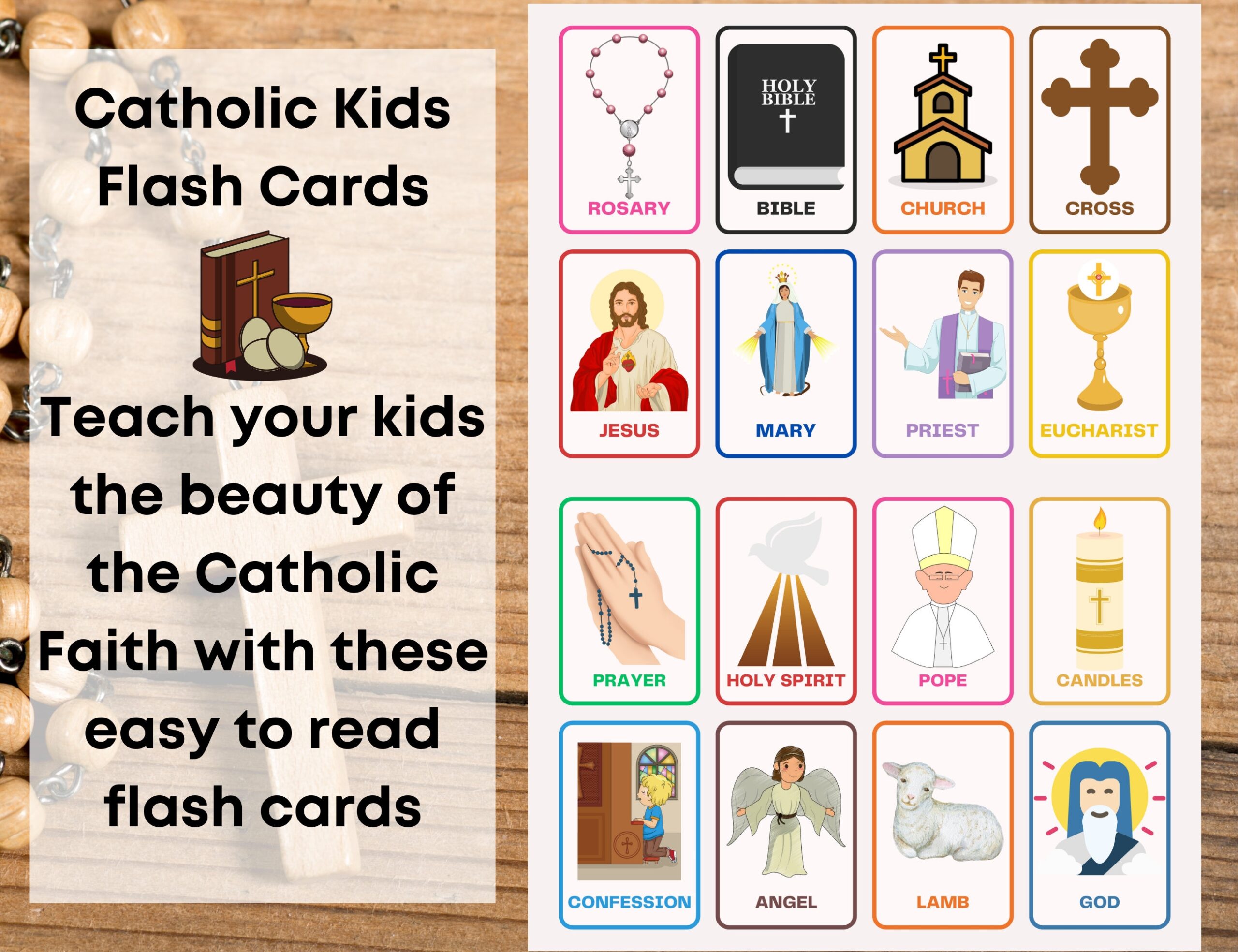 Catholic Kids Flash Cards Catholic Children Printable Teaching Catholicism For Kids Etsy