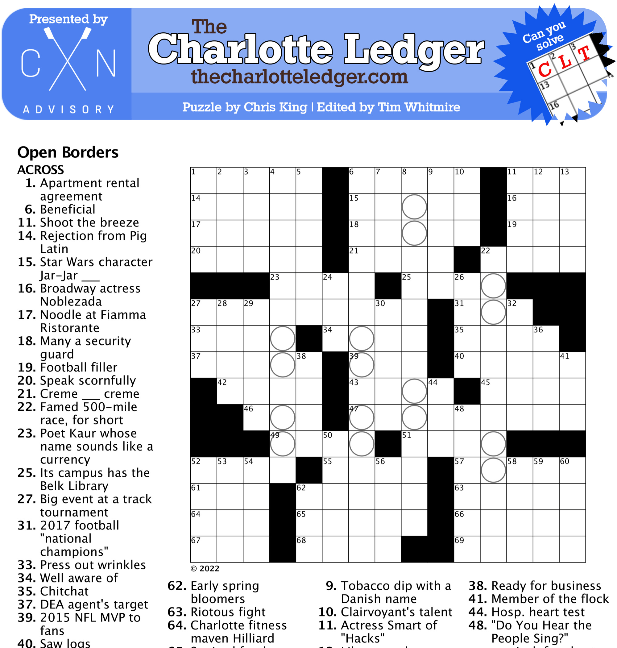 Charlotte Ledger Crosswords The Charlotte Ledger
