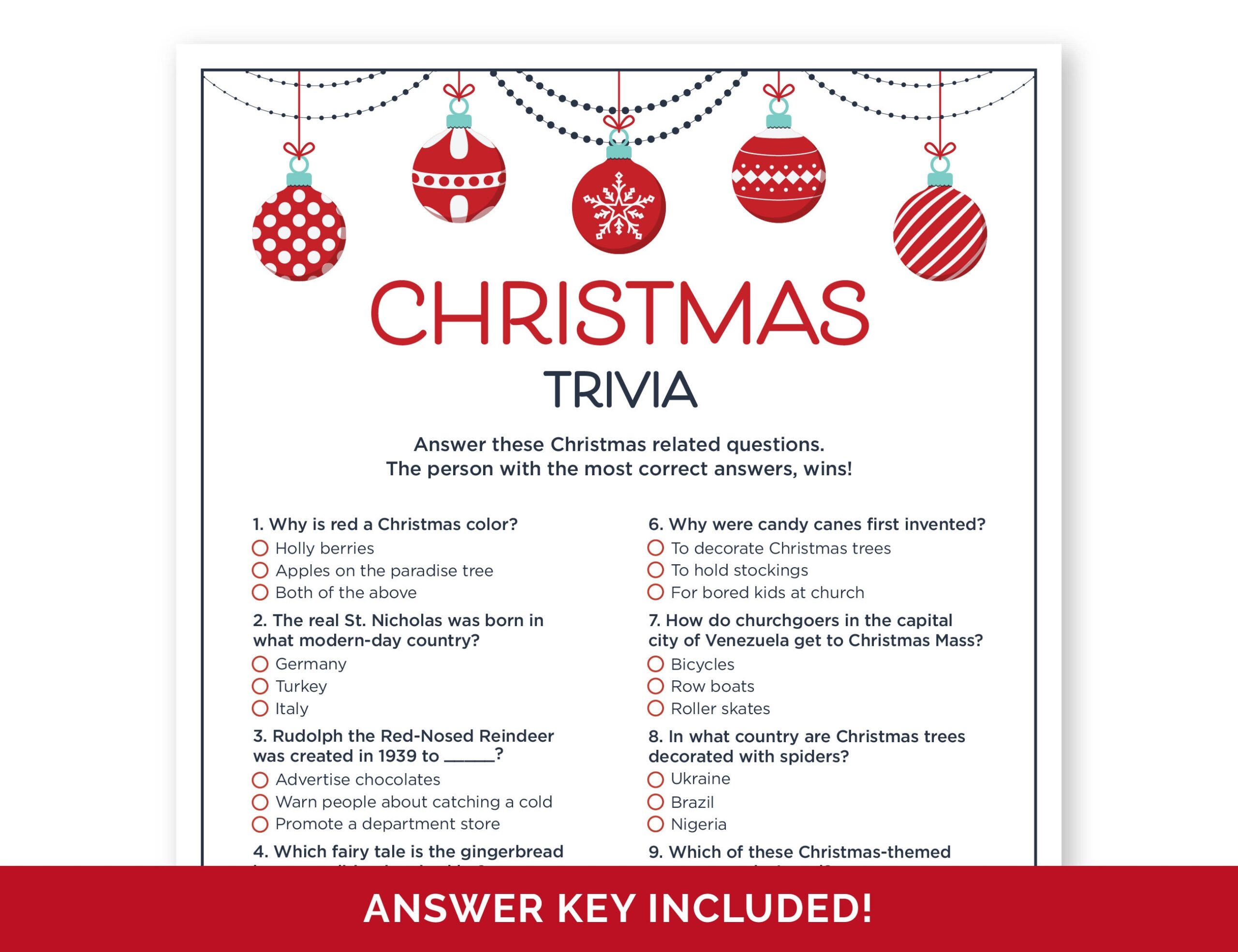 Christmas Trivia Game Printable Holiday Trivia Questions With Answers Christmas Quiz For A Work Holiday Party Family Christmas Party Game Etsy