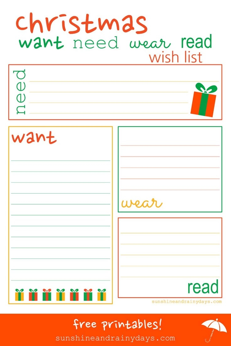 Christmas Want Need Wear Read Shopping And Wish List