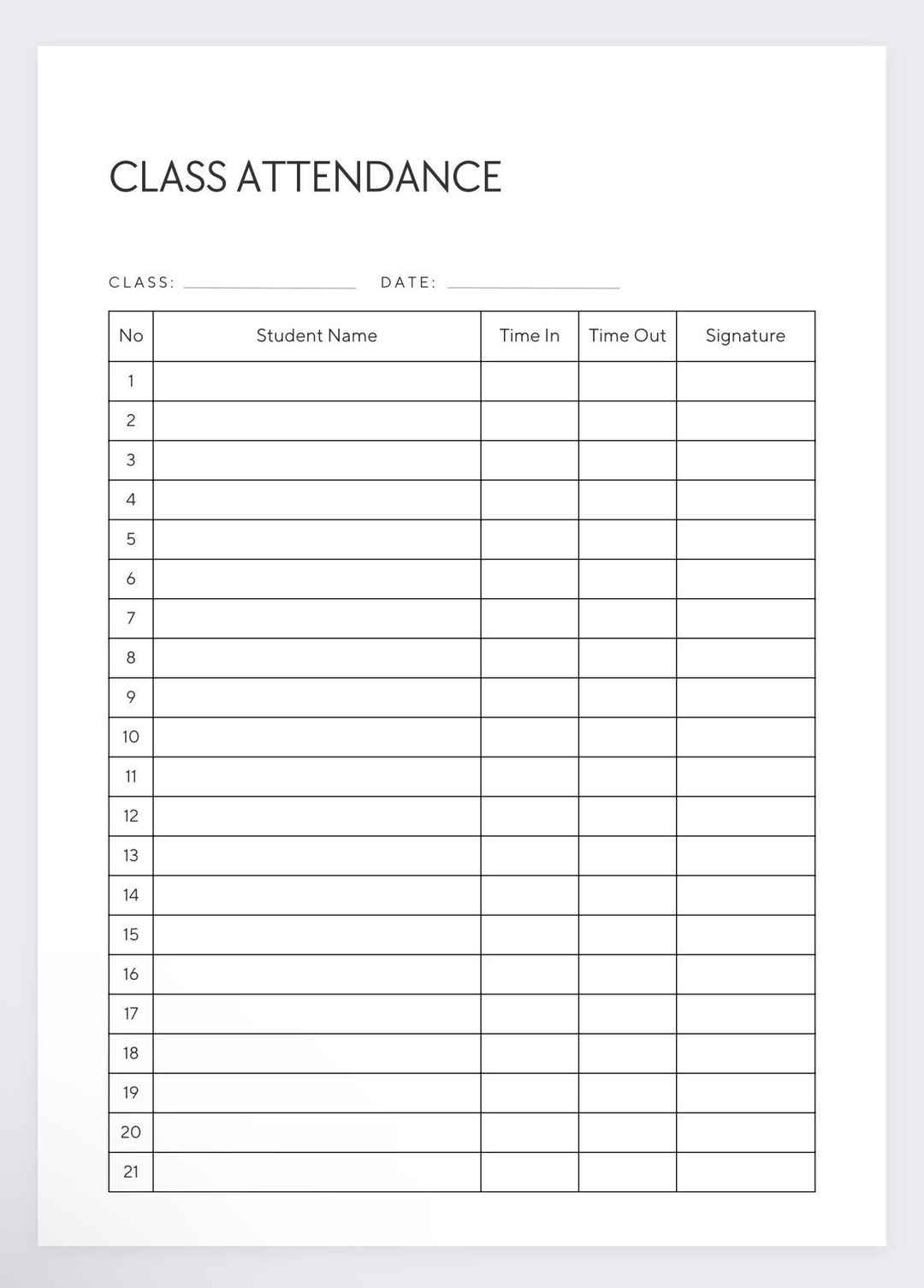 Class Attendance Printable Attendance Form school Attendance Register custom Class Roster digital Attendance Tracker classroom Form Etsy
