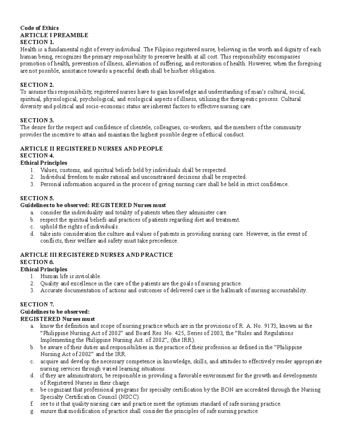 Ana Code Of Ethics Printable