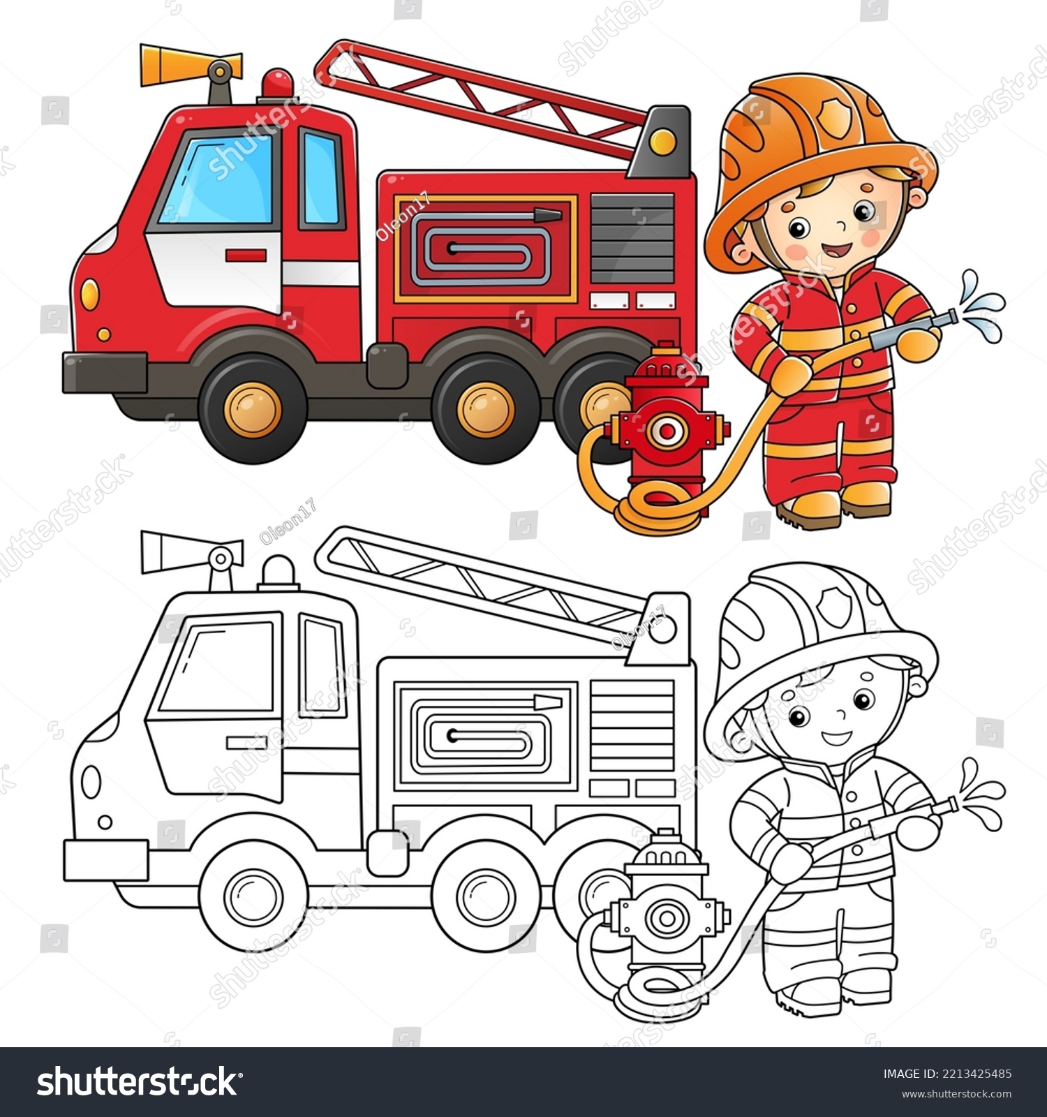 Coloring Page Outline Cartoon Fire Truck Stock Vector Royalty Free 2213425485 Shutterstock