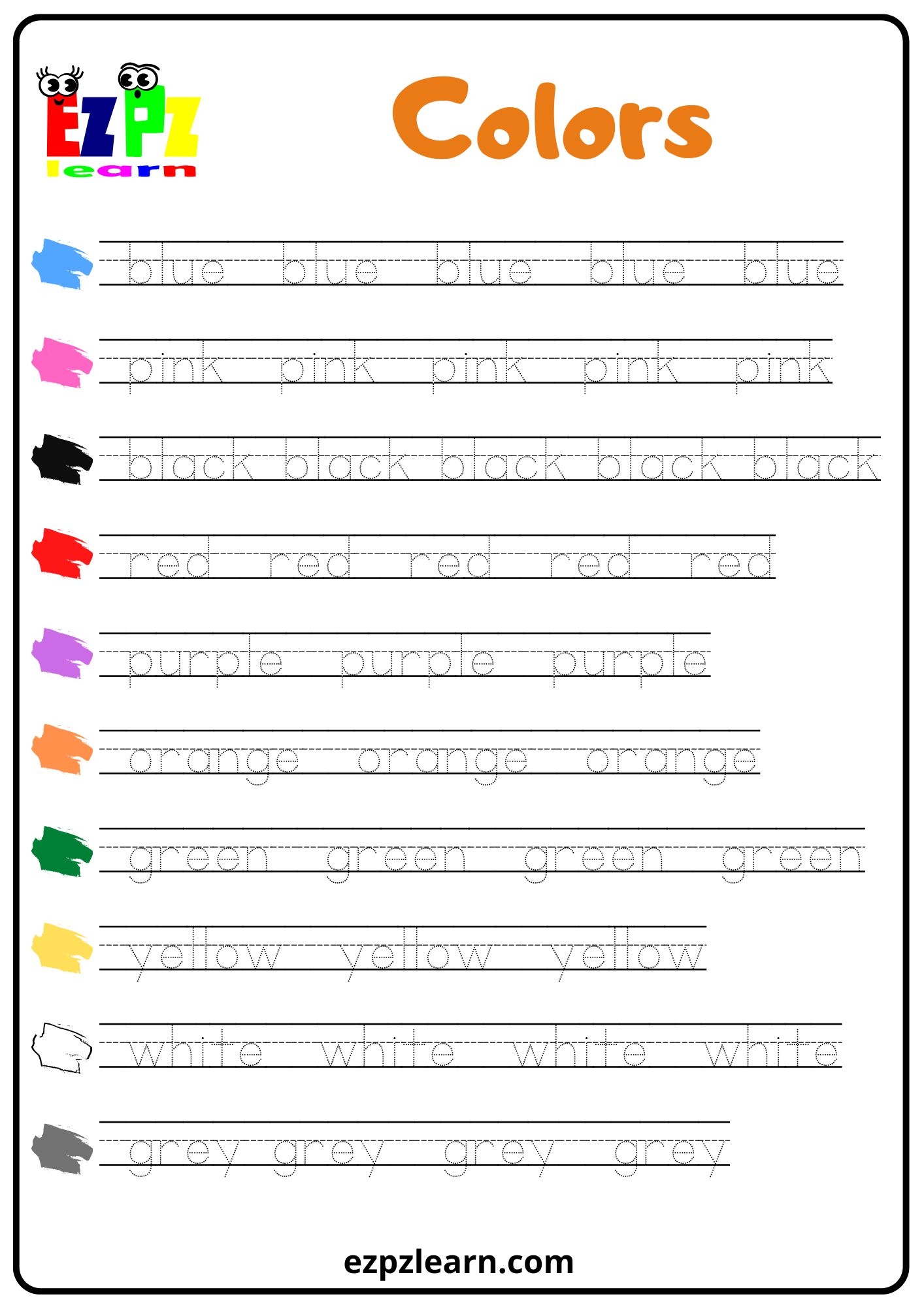 Free Printable Color Name Worksheets