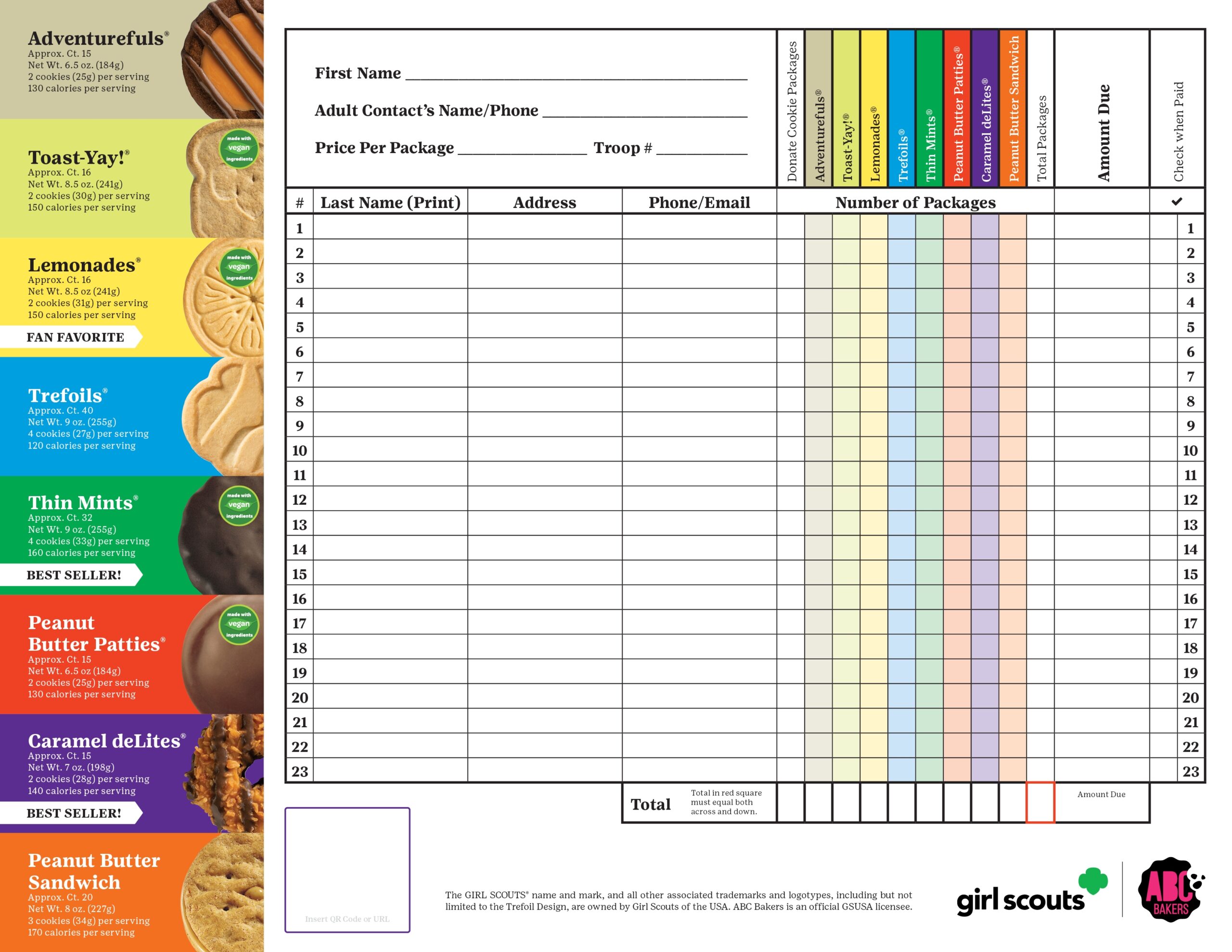 Printable Girl Scout Cookie Order Form 2025