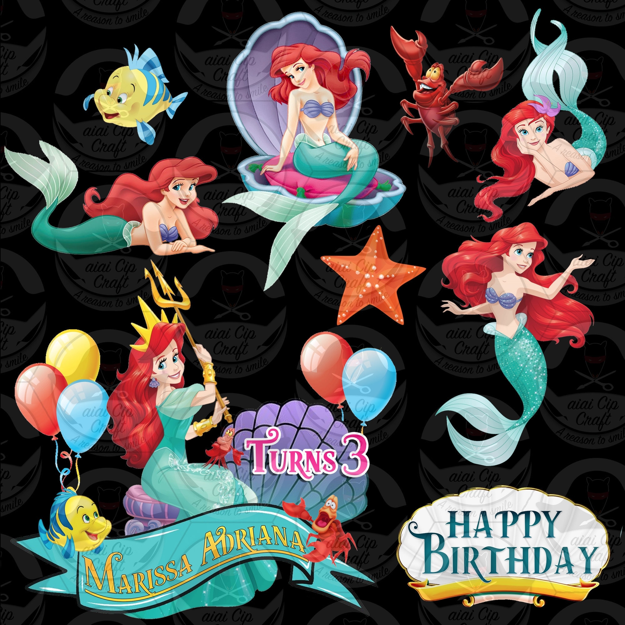 Custom The Little Mermaid Cake Topper Template Etsy Ireland