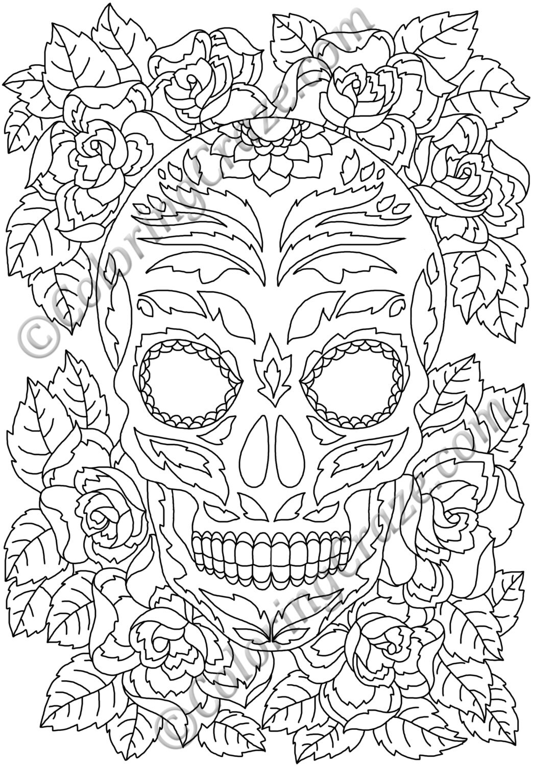 Day Of The Dead Coloring Page 15 DIGITAL printable PDF Illustration Dia De Los Muertos Art Adult Coloring Books Flowery Sugar Skull Etsy