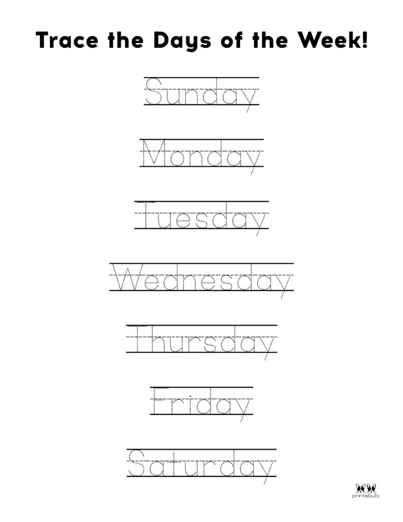 Days Of The Week Worksheets Printables 50 Free Pages Printabulls