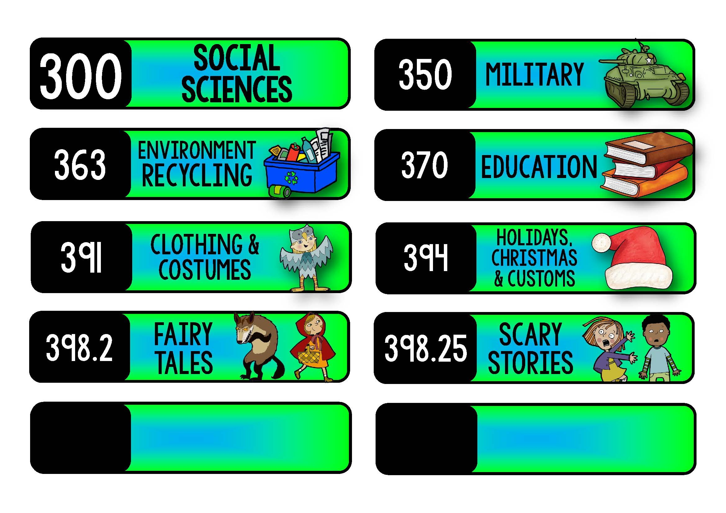 Dewey Decimal System Labels Mini Shelf Labels 