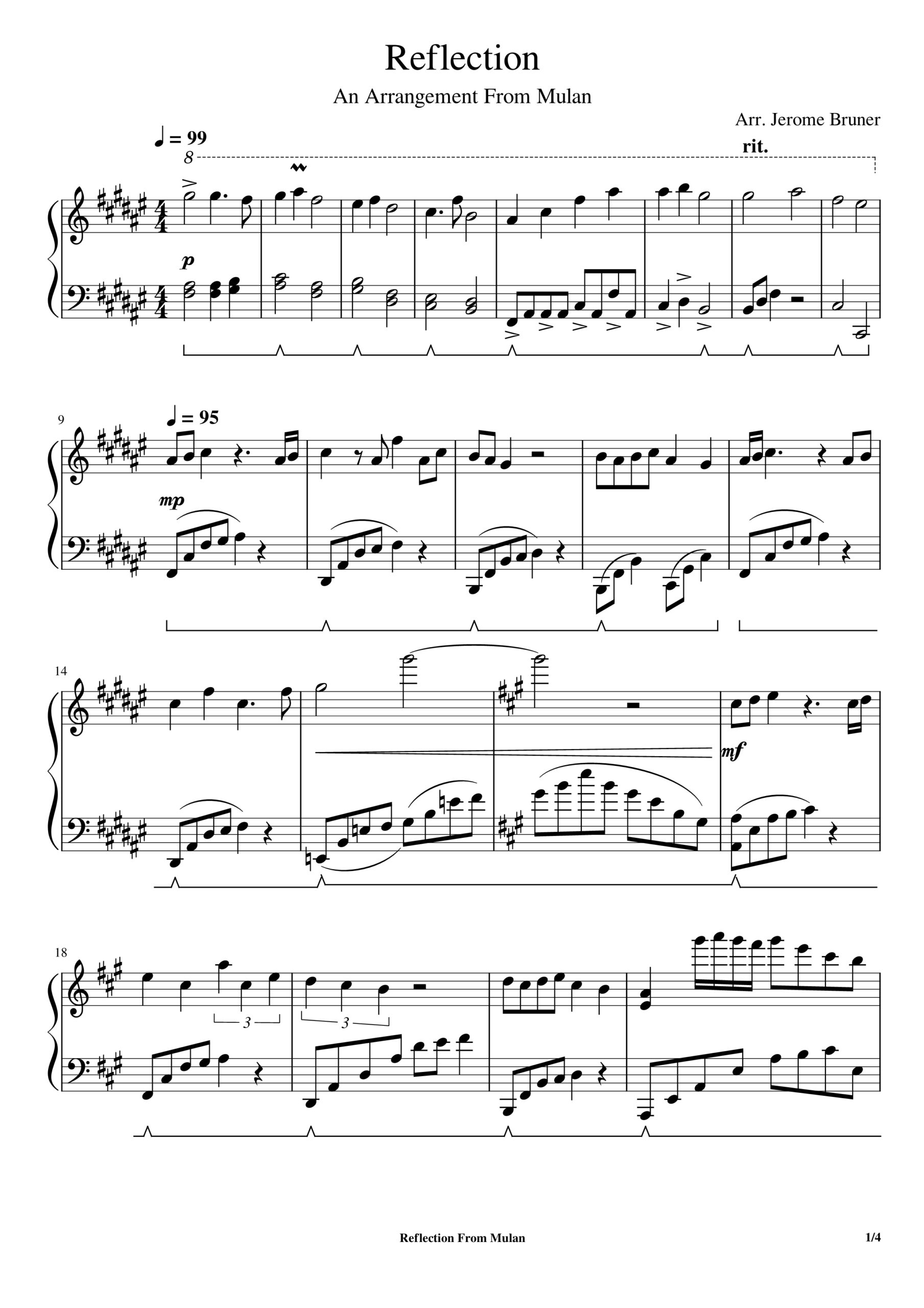 Free Printable Piano Sheet Music Reflection-Mulan