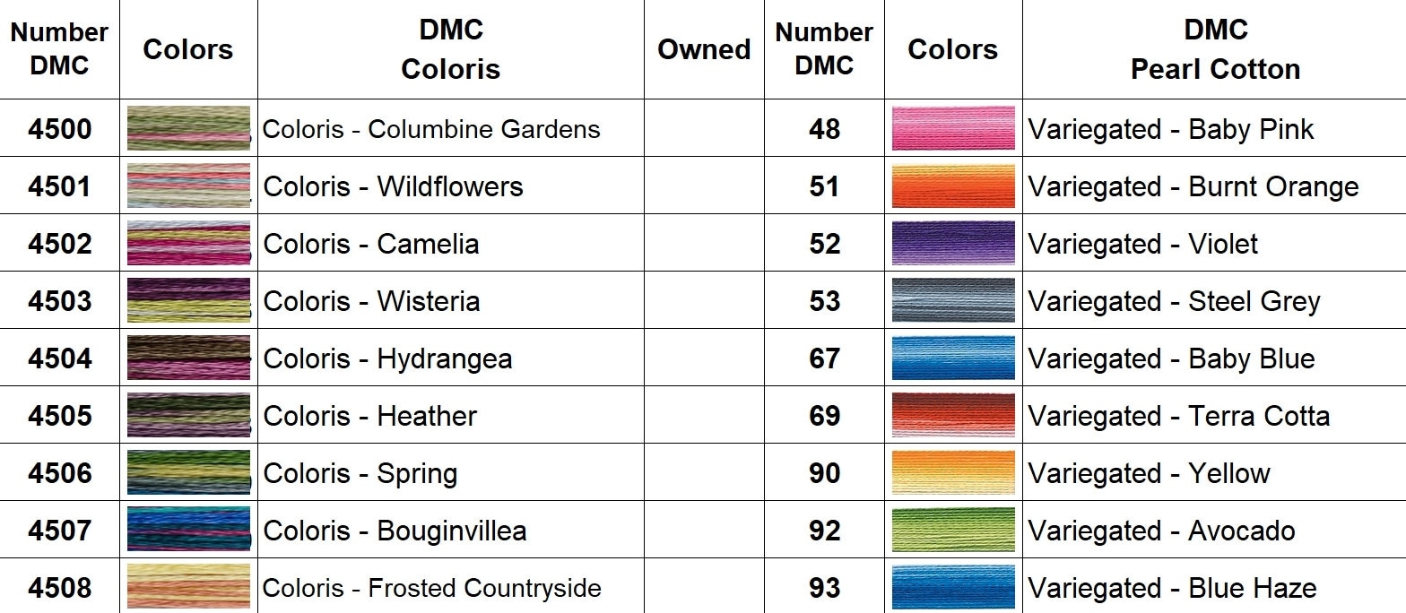 Dmc Floss Color Chart Printable