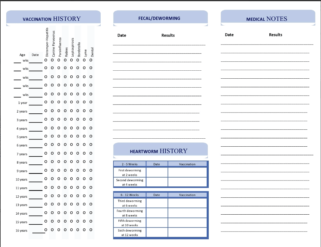 Free Printable Dog Health Record