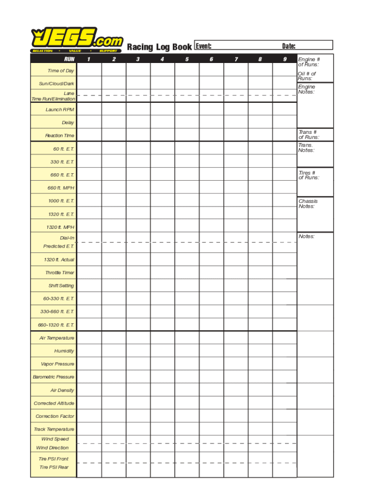 Drag Racing Log Book Fill Out Sign Online DocHub