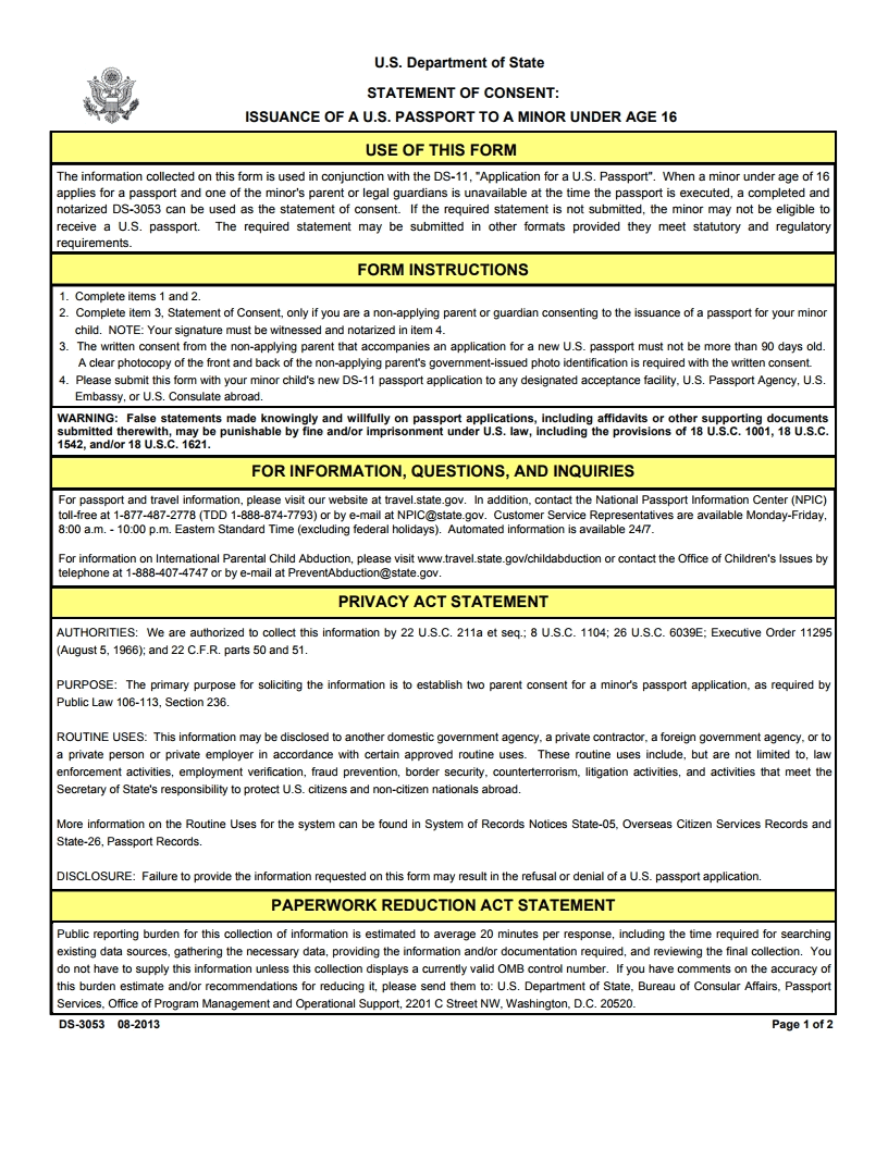 Free Printable Passport Application Form