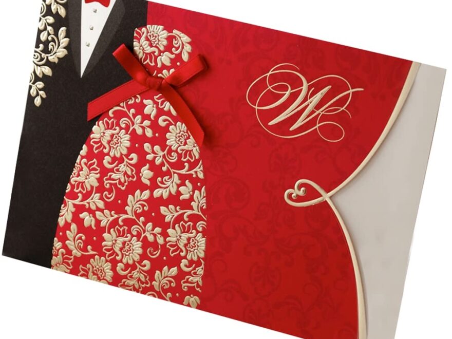ECOOFEE Traditional Red Wedding Invitation Card Kits With Envelopes Printable Black And Red Wedding Invitations Tuxedo And Dress Design Amazon de Home Kitchen