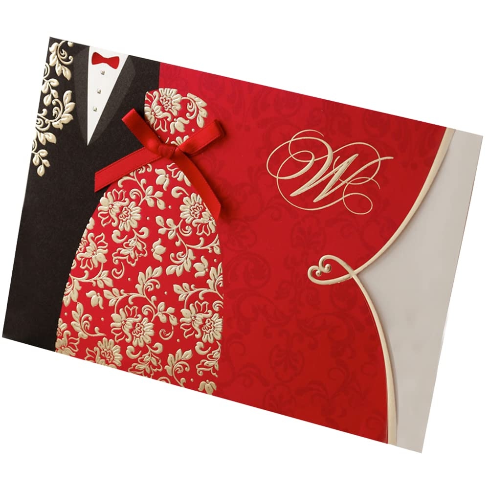 ECOOFEE Traditional Red Wedding Invitation Card Kits With Envelopes Printable Black And Red Wedding Invitations Tuxedo And Dress Design Amazon de Home Kitchen