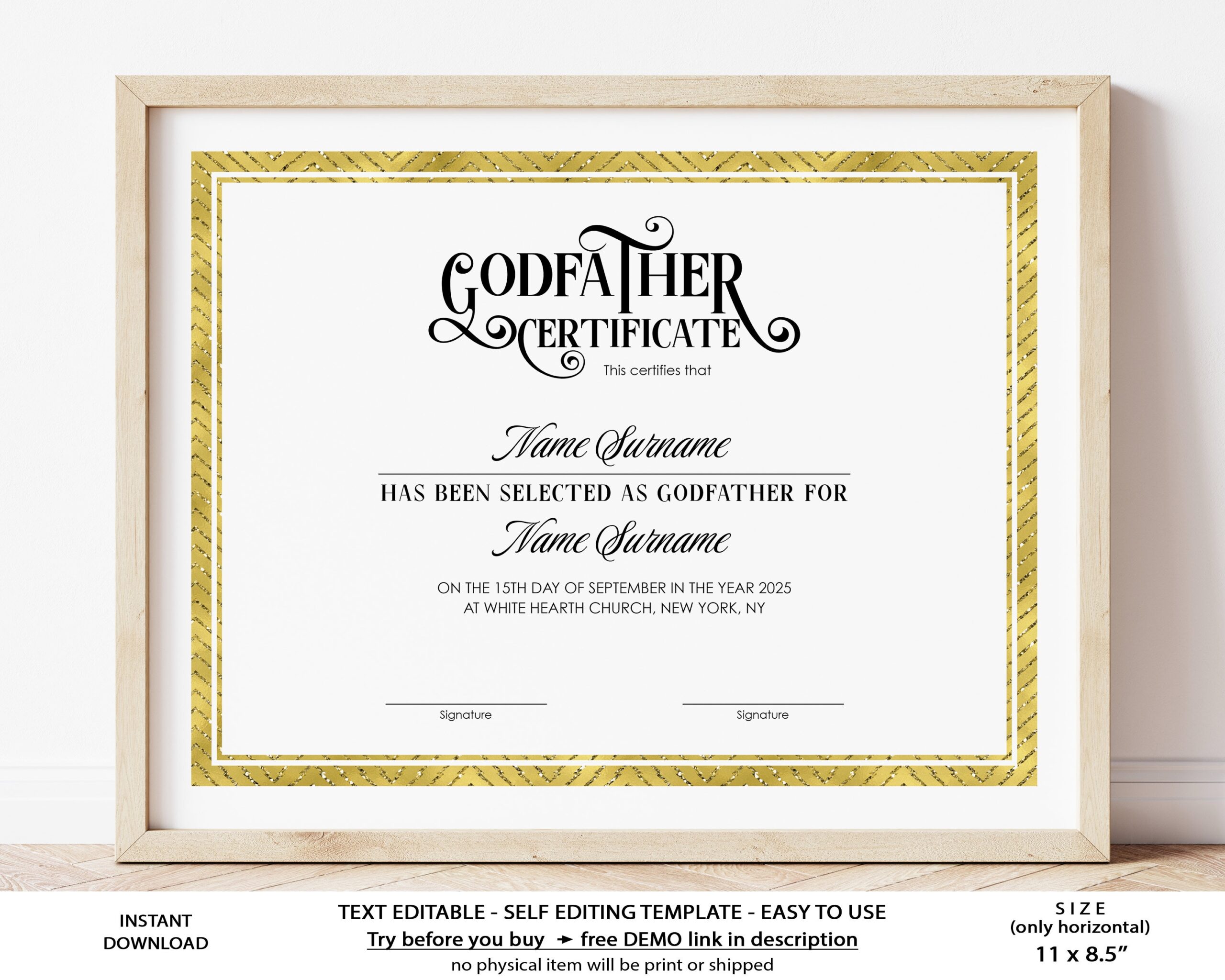 Editable Godmother Godfather Godparents Certificate Template Printable Baptism Certificate Elegant Gold Gift Certificate Download Jet Etsy Ireland