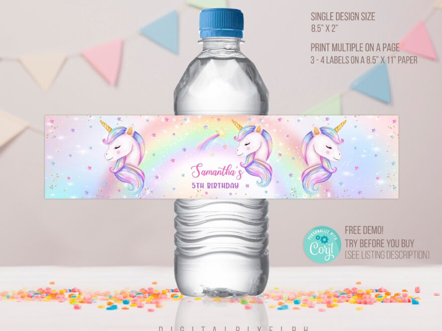 Editable Unicorn Water Bottle Label Unicorn Party Label Template Worksheets Library
