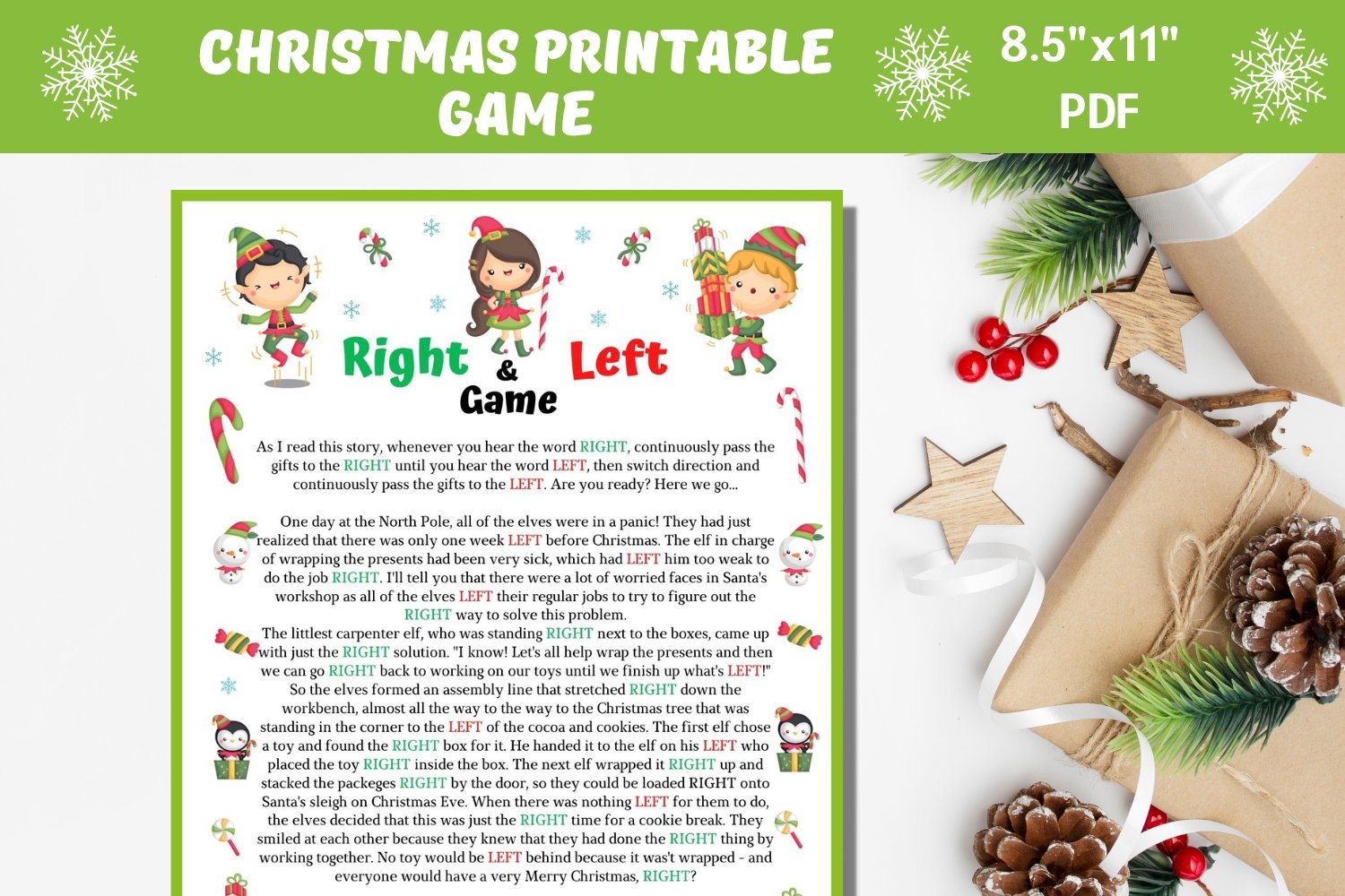 ELF Right And Left Story Printable Winter Or Christmas Game