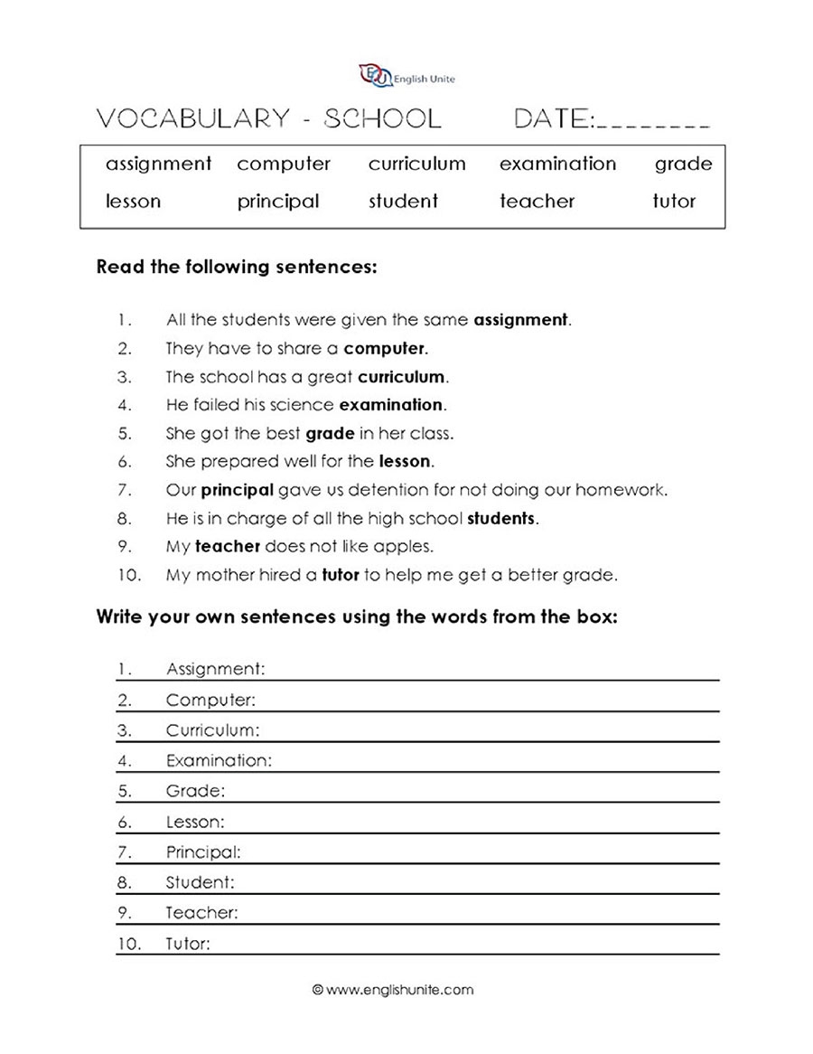 English Unite School Vocabulary Worksheet Worksheets Library